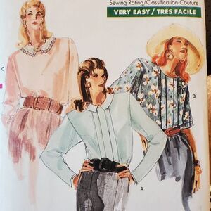 Vintage 80s Easy Very Vogue Shirt Secretary Blouse Pattern 7015 Sz 8 10 12 Uncut